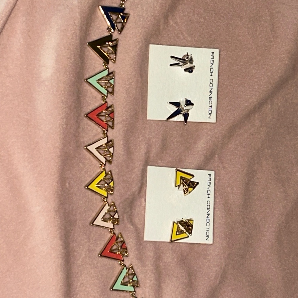 French Connection Colorblock Triangle Necklace and Earrings Set - Multicolor